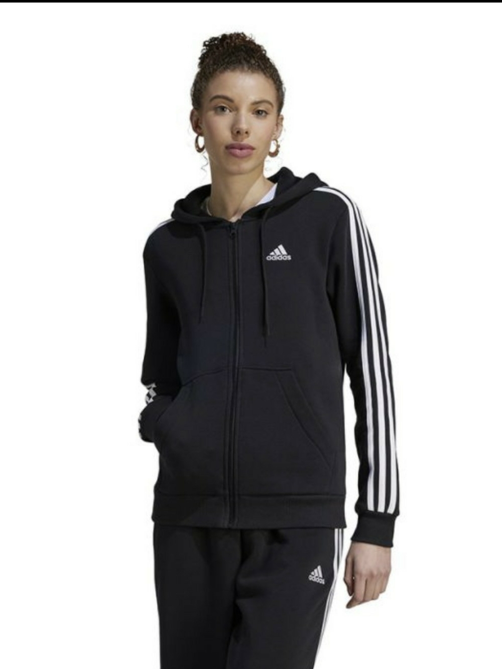 adidas Women's Black Three-Stripes Full-Zip Hoodie